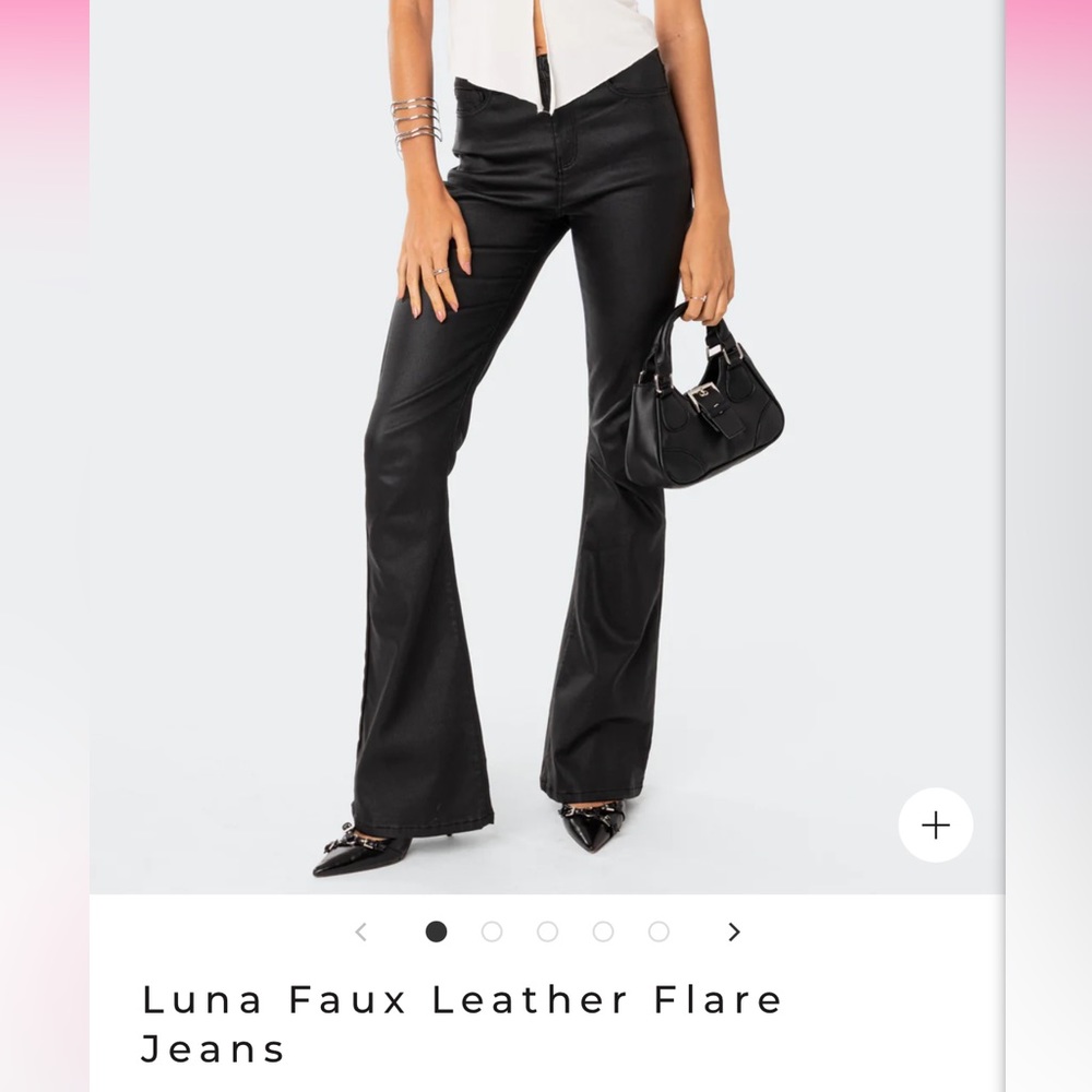 EDIKTED - LUNA FAUX LEATHER FLARE JEANS